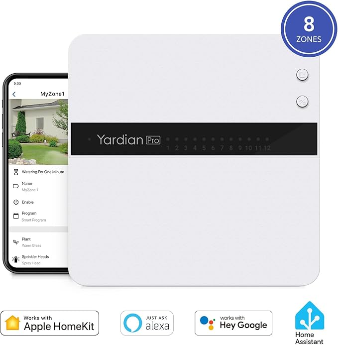 Yardian Pro Smart Sprinkler Controller (8-Zone) – Easy DIY Install, Apple HomeKit, Ethernet & Wi-Fi, Manual Buttons, Weather-Based Scheduling