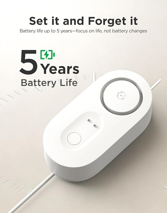 GoveeLife Water Leak Detector 1s with 4.92 ft Sensor Cable, Water Sensor with 105dB Adjustable Alarm, 5-Year Battery Life, IP67 Waterproof, Suitable for Homes & Basements
