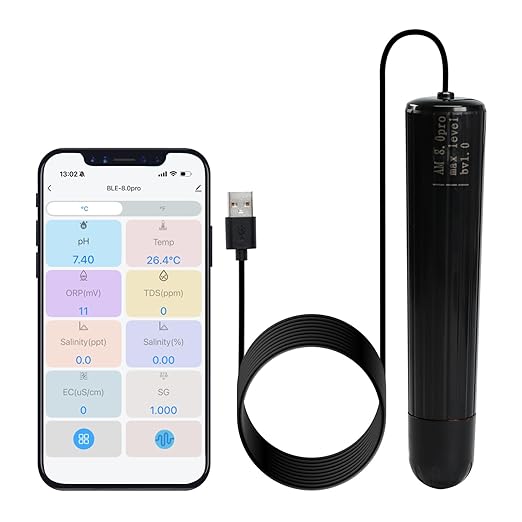 Smart Water Quality Monitor, 7-in-1 pH | Temperature | TDS | EC | Salinity | S.G & ORP WiFi Water Quality Tester Probe, EC pH Monitor for Hydroponics, Aquarium, 24/7 Real-Time Monitoring