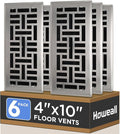 Howeall 4x10 Inches 6 Pack Heavy Duty Walkable Floor Register - Easy Adjust Air Supply Lever Decorative Floor Vent Covers, Seattle Design Vent Covers for Home - Satin Nickel