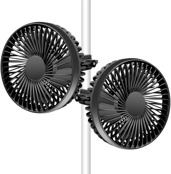 Grow Tent Fan, 5in Two Fans for Greenhouse Plant All Direction Ventilation Circulation Instead of Oscillating, Can Work with Timer and Thermostat, 3 Speeds IP54 Waterproof 8ft Cord Power Adapter