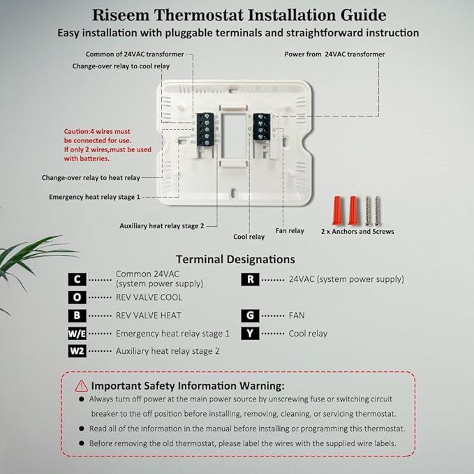 Thermostat for Heat Pump,Programmable Thermostat for Home,Single-Stage Systems,2 Heat/1 Cool Heat Pump Or 1 Heat/1 Cool,Easy DIY Install,Blue Backlight