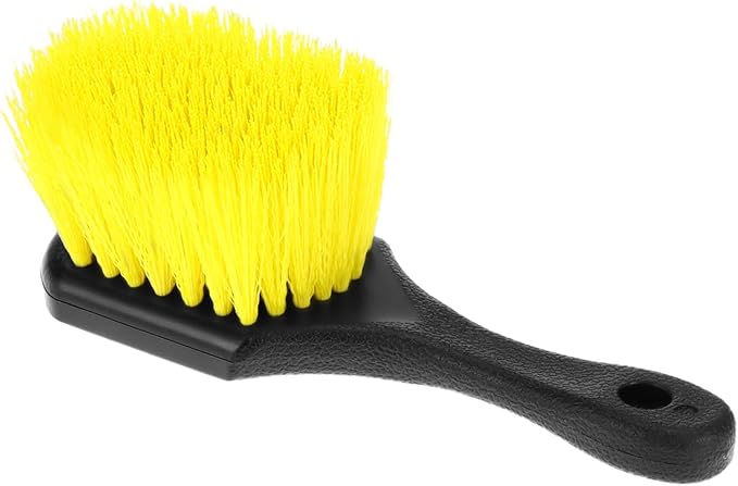 QWORK 8" Utility Scrub Brush with Plastic Handle and Yellow Polypropylene Bristles, 2 Pack Multi-Purpose Cleaning Tool for Wheels and Tires