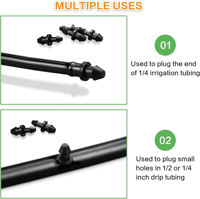 Gardrip Drip Irrigation End Plug: 120 Pack Barbed End Cap Irrigation Parts Fit for 1/4 Inch Drip Tubing Line Closure for Garden Lawn System