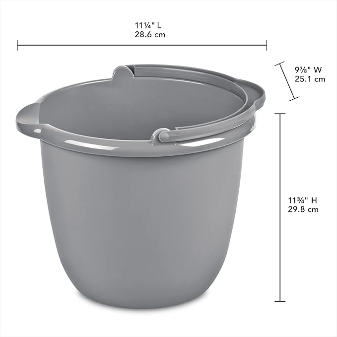 10 Qt. Spout Pail Classic Titanium,Plastic Utility Bucket with Comfortable Handle, Durable Multi-Purpose Pail for Household Cleaning & Storage