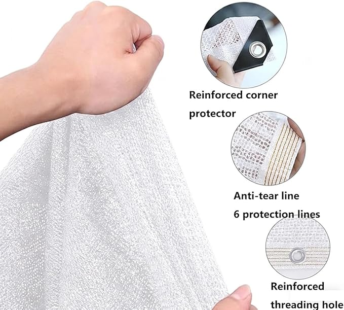 White Shade Cloth for Garden, 50% Mesh Tarp with Grommets Sun Shade Cloth for Greenhouse, Plants Cover, Patio and Chicken Coops, White Shade Net for Outdoor UV Resistant(8x16.4FT)