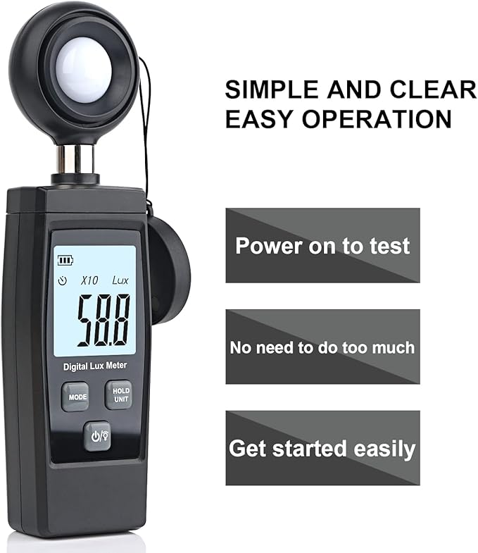 Light Meter, XRCLIF Handheld Lux Meter for Ambient Light Intensity Monitoring, Digital Photometer Range up to 200,000 Lux, Photo Illuminance Sensor with MAX/MIN Data Hold for Grow Plants Led