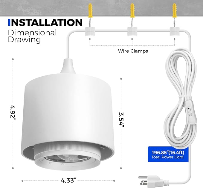 Barrina TR40 Hanging Grow Lights for Indoor Plants, 40W 4000K Full Spectrum, Adjustable Beam Angle 15°-60°, Hanging Grow Light with Mechanical Timer and 16.4FT Power Cord, for Garden Greenhouse, White