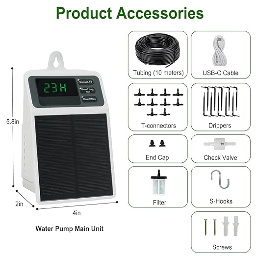Solar Automatic Drip Irrigation System Kit Anti-Siphoning For 10 Potted Plants DIY Automatic Timing Watering for 15 Days Waterproof with Digital Display Auto Plant Waterer Outdoor Indoor Balcony Patio