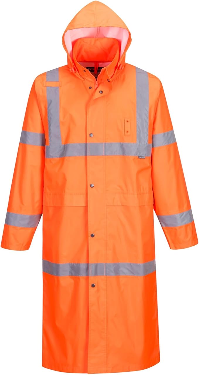 Portwest UH445 Men's Classic Raincoat Waterproof Hi Vis Reflective Long Rain Jacket ANSI Class 3 Yellow