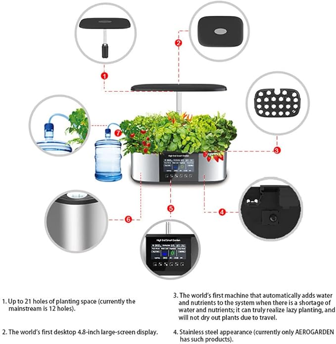 GeRRiT Smart Garden Planter 21 pods Intelligent Hydroponics Growing System with 4.8in LCD Screen, Automatic Add Water and Nutrients, Indoor Herb Garden Germination Kit with LED Grow Light