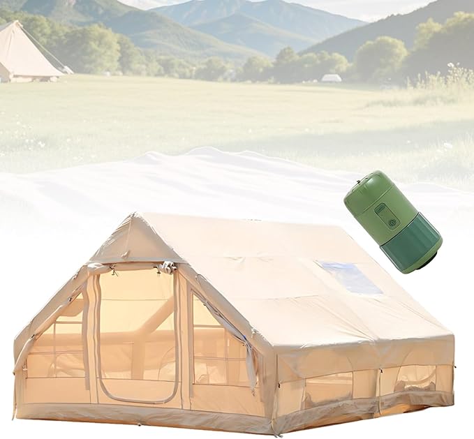 Inflatable Camping Tent with Automatic Electric Pump, Luxury Air Glamping Equipment with Stove Jack, Breathable 420D Oxford Tent, 12㎡ Spacious Outdoor Living Space