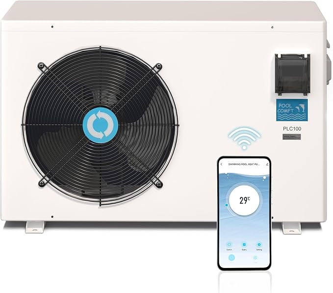 POOLCOMFT Inverter Swimming Pool Heat Pump, Electric Pool Heater for Above Ground and Inground Pool, Smart WiFi Control, Heating and Cooling Pool Heater, 10000 Gallons