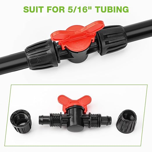 Bonviee 6 Packs 5/16” Drip Irrigation Shut Off Valve, in-Line Barbed Locking Valve for 5/16 Inch Tubing, Water Flow Control for Garden, Greenhouse, Raised Bed Systems