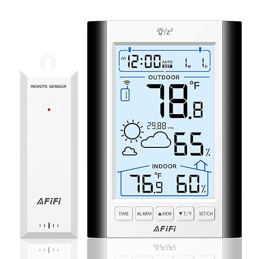Indoor Outdoor Thermometer Hygrometer Wireless Weather Station - Inside Outside Thermometers Hygrometer Monitor with 330ft Remote Sensor, Battery Powered, Backlight Display (Black)