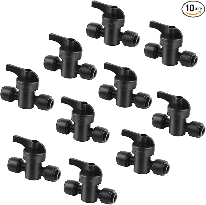 10 Pack 1/4" Drip Irrigation Shut Off Valve - Quick Connect On/Off Control Valve, Leak-Proof for 1/4" Tubing, Sprinkler, Garden & Farm Irrigation Systems