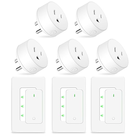 NineLeaf Wireless Remote Wall Switch and Outlet, Remote Control Outlet Light Switch for Lamps, Fans, Expandable, 15A/1875W, 500ft RF Range, TUV Listed (3 Remotes and 5 Outlets)