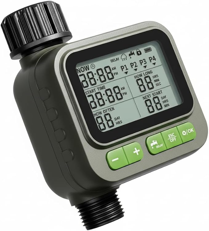 NexusLab Sprinkler Timer, 4 Customizable Programs Sprinkler Drip Irrigation, IP65 Waterproof, Auto Rain Delay Manual Mode, Child Lock (Watering Sprinkler)