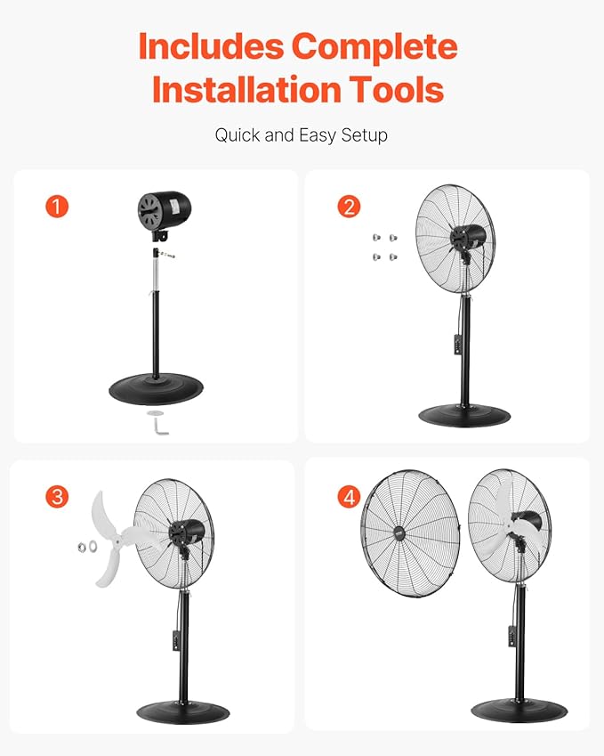VEVOR Industrial Pedestal Fan, 24 Inch 85-Degree Oscillating Fan, Height Adjustable Standing Fans with 3 Adjustable Speeds, High Power Floor Fans for Office, Black