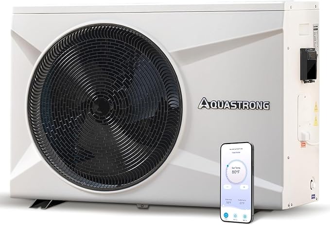 AQUASTRONG Inverter Swimming Pool Heat Pump,Pool Heater for Above Ground and Inground Pool Heating Smart WiFi Control and Cooling Pool Heater Pools Up to, 7500 Gallons