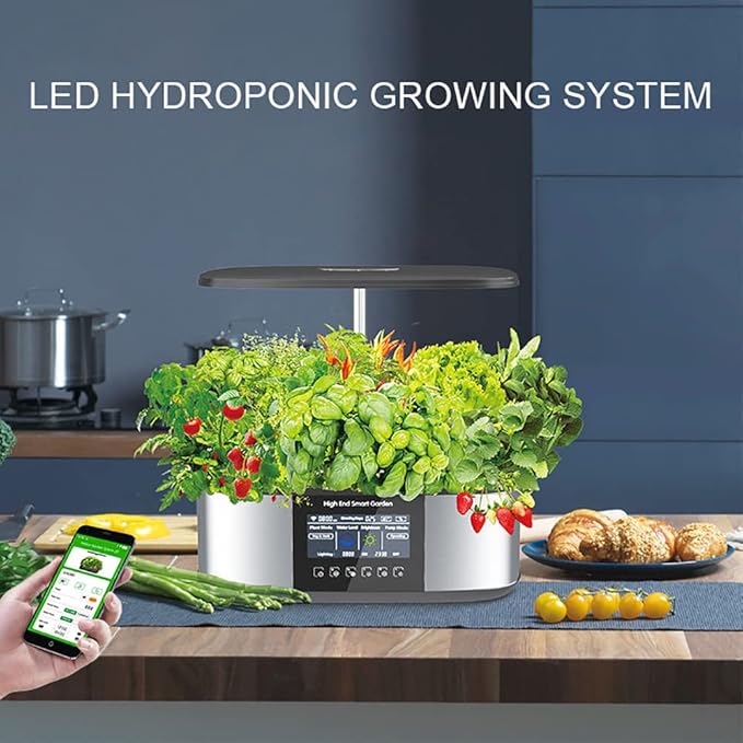 GeRRiT Smart Garden Planter 21 pods Intelligent Hydroponics Growing System with 4.8in LCD Screen, Automatic Add Water and Nutrients, Indoor Herb Garden Germination Kit with LED Grow Light