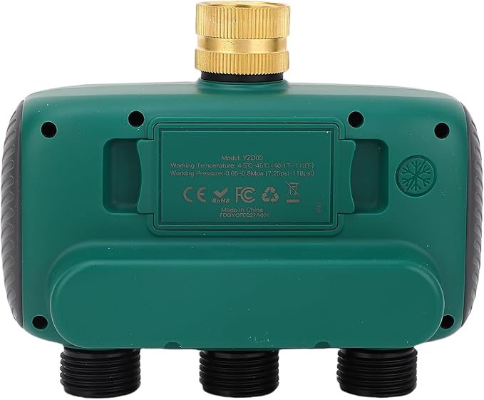 3 Outlet Sprinkler Timer with Brass Ports, Water Proof, NH4 / 3in Male Thread, LCD Display - Efficient Irrigation Controller, Adjustable Watering Schedules, Ideal for Outdoor Gar