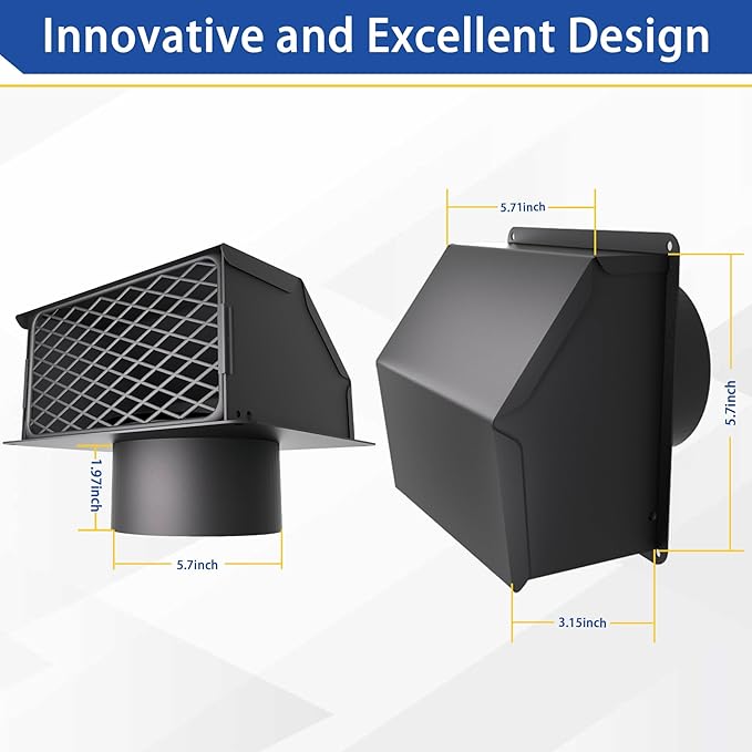 4 Inch Dryer Vent Cover Outside with Removable Mesh, Exterior Vent Cover External Cap with Rubber Cushioned Non-Return Flap, High Quality Metal Outdoor Dryer Wall Vent Cover for House/Range Hood/AC