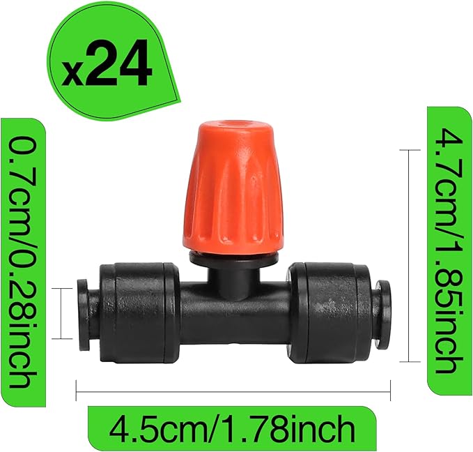 MIXC Micro Spray Emitters – Adjustable Misting Drippers for 1/4" Tubing, Push-to-Connect Misting Emitters for Drip Watering System in Patio Planters Garden Watering Systems (24 Pack)