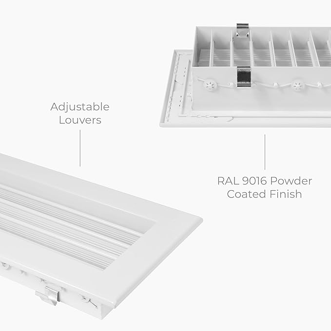 13" x 9" Aluminum Supply & Return Air Grille – Powder-Coated Wall Vent Register Cover with Adjustable Louvers – Flat Duct HVAC Ventilation System Exhaust & Intake Vent with Mounting Clips