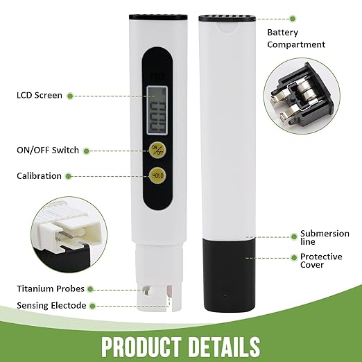 TDS Digital Water Tester for Drinking Water, 3-in-1 Meter, 0-9990ppm Water Quality Tester with Titanium Probe Sensor for Pool Home Aquariums Coffee Brewing Pet Care Travel Survival Kit Eco Car Wash
