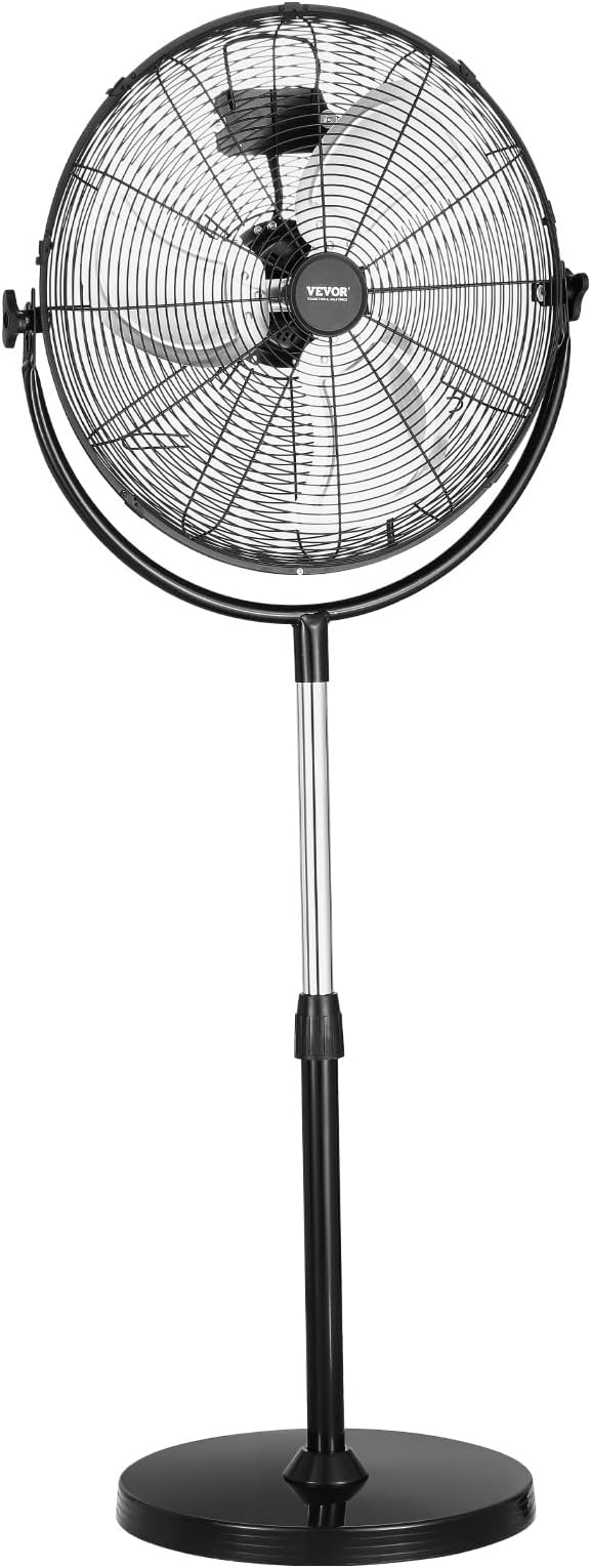 VEVOR Industrial Pedestal Fan, 20 Inch Standing Fan with 46.9 to 59.6 Inches Adjustable Height, Floor Fans with 3 Adjustable Speeds, High Power Room Fans for Office, Black