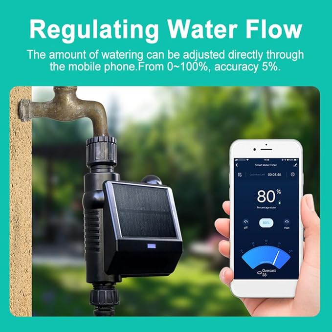 Yosoo WiFi Sprinkler Controller, Solar Powered Smart Water Timer Tuya APP and Voice Control Wireless Hose Faucet Timer for Garden Yard Compatible