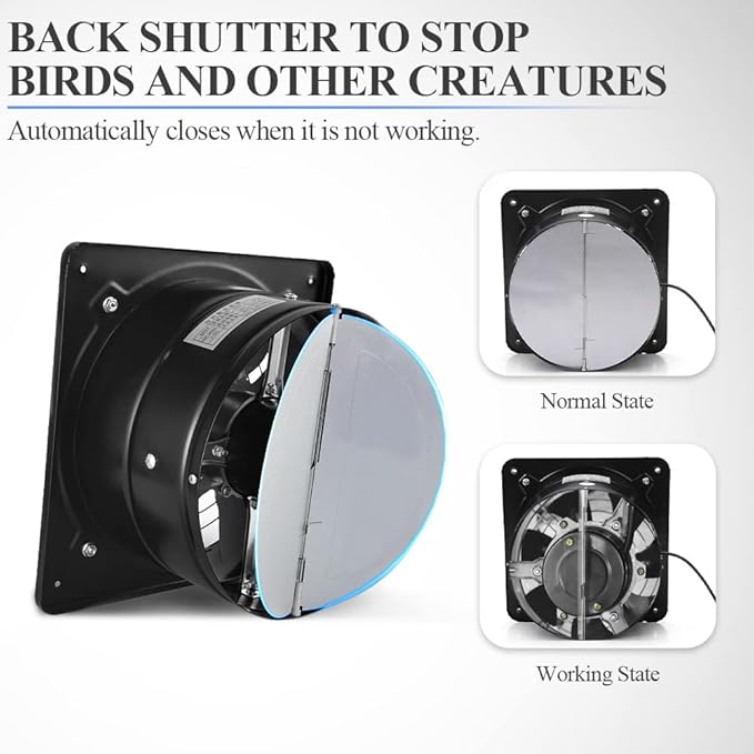 WiseWater 6 Inch Black Exhaust Fan with Variable Speed Controller, 110V Wall Mounted with Backdraft Damper, 353 CFM Low Noise for Kitchen, Bathroom, Garage, Greenhouse, Attic, Farm and Smoking Room