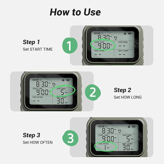NexusLab Sprinkler Timer, 4 Customizable Programs Sprinkler Drip Irrigation, IP65 Waterproof, Auto Rain Delay Manual Mode, Child Lock (Watering Sprinkler)