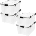 IRIS USA WeatherPro 63 Qt Storage Bins with Lids, 4 Pack, BPA-Free Plastic Gasket Box with Tight Latch and Seal, Stackable Nestable Tote Tub - Clear/Black