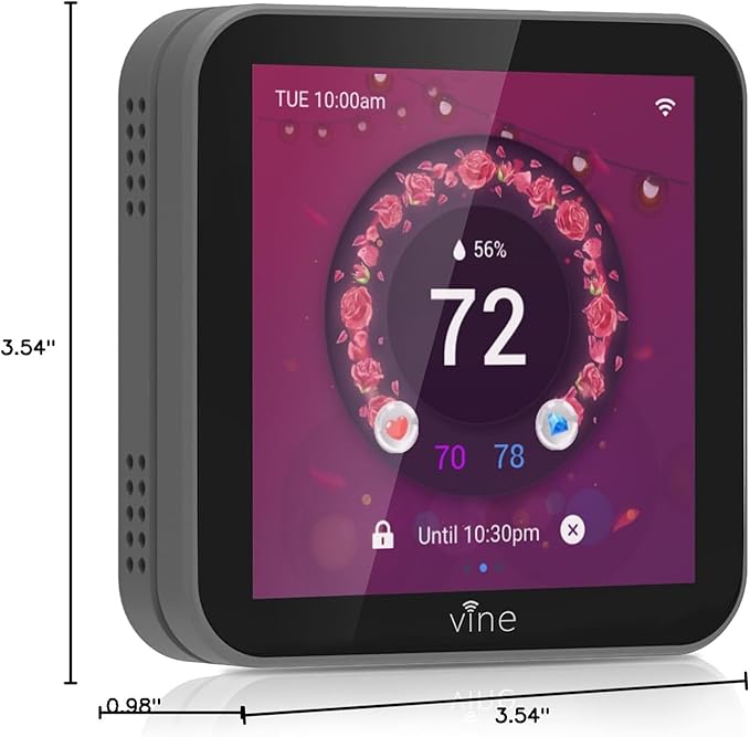 vine Programmable Thermostat for House with 4.0" Touch Screen, WiFi Smart Home Thermostat for AC and Heating, App/Voice Control, Valentine's Day Decorations, C-Wire Required, Grey