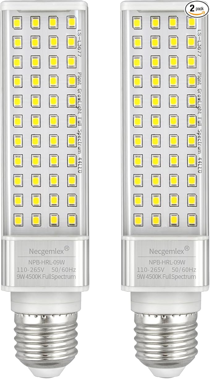 LED Plant Grow Bulbs for Grow Light for Indoor Plants, Sun Light, 44 LEDs of 17W (50W Fluorescent Bulbs Equivalent), 2 Pack (Work on AC110V-220V only)