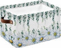 Daisy Eucalyptus Storage Bins Cubes Waterproof Cloth Storage Basket, Farmhouse Weeping Botanical Foldable Storage Bags for Shelf Closet Clothes Storages Organizers with Handles 15x11x9.5 in 1PCS