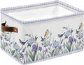 Spring Flowers Storage Bins Cubes Waterproof Cloth Storage Basket,Vintage Blue Floral Leaves Birds Rustic Plants Foldable Storage Bags for Shelf Storages Organizers with Handles 15x11x9.5 in 1PCS