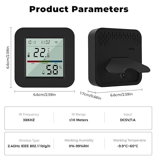 WiFi Smart IR Remote Control, 3-in-1 Smart AC Controller with Temperature Humidity Sensor n Display, Intelligent Control of T&H for Home Greenhouse Pet Garage, Compatible with Alexa (C1)