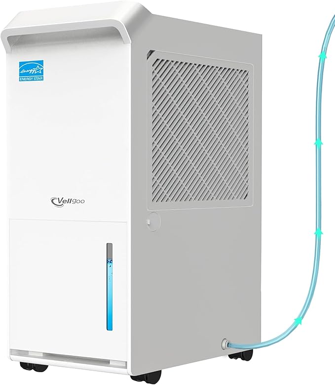 5,000 Sq.Ft Most Efficient Energy Star 2024 Dehumidifier with Pump,Vellgoo Max 100 Pint/D Smart Compressor Dehumidifier for Basement with Drain Hose, for Home,Large Rooms