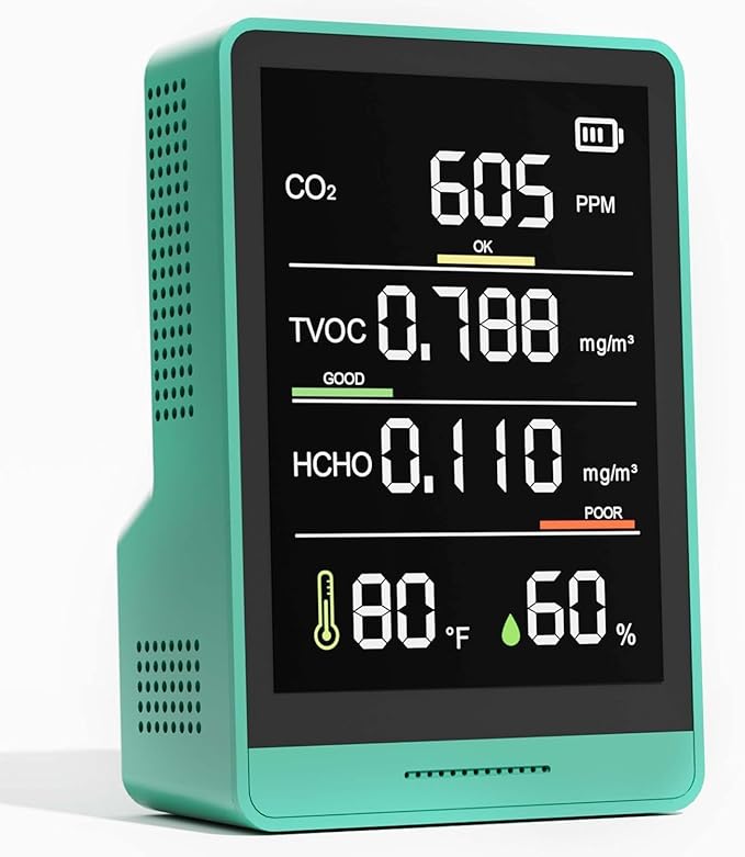 5-in-1 Professional Indoor Air Quality Monitor Indoor Portable CO2 Monitor | Temperature | Formaldehyde Detector | Humidity TVOC | Air Quality Tester - Confined Space Clean Air Monitor (Grass Green)