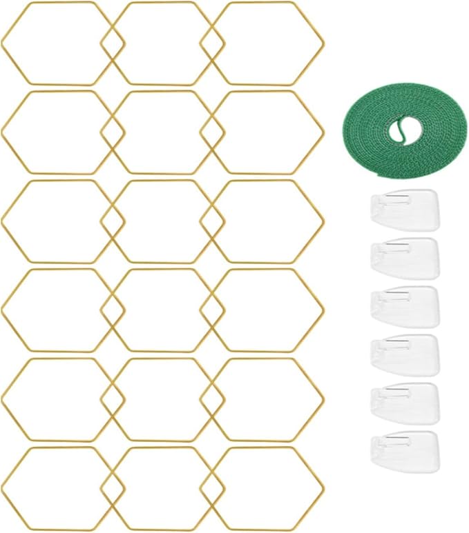 Plant Support Trellis Hexagonal Chain Trellis,Metal Plant Support With Weatherproof Matte Gold Finish,Indoor Outdoor Use 18-Piece ﻿