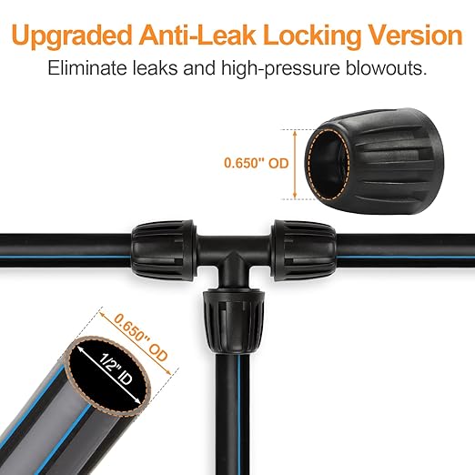 12 Pieces 1/2 Inch Drip Irrigation Tee Fittings, 1/2'' Drip Line Barbed Locked Tee Connectors for 1/2 Inch Irrigation Tubing (1/2" ID x 0.650" OD) Anti-leak 3-Way Irrigation System Parts
