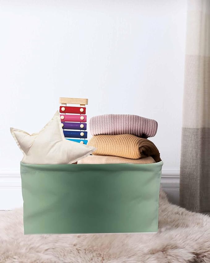 Sage Green Grey Ombre Storage Bins Cubes Waterproof Cloth Storage Basket, Farmhouse Gradient Minimalist Foldable Storage Bags for Shelf Clothes Storages Organizers with Handles 15x11x9.5 in 2PCS