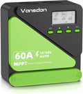 Vansdon 60A Solar Charge Controller 12V/24V MPPT Solar Charge Controller, Adjustable LCD with Timer, Dual USB Ports, for RV, Boat, Cabin, Off-Grid Systems, Compatible with FLD/LiFePO4/SLD/GEL/AGM