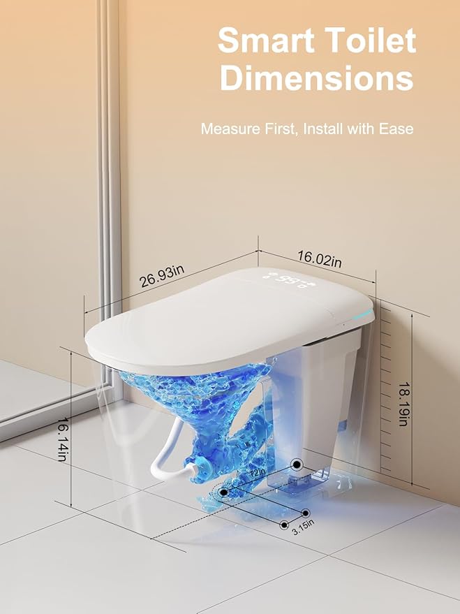 Smart Toilet with Bidet Bulit in - Auto Open/Close Lid, ADA Height Heated Seat, Dryer, Night Light, Dual Auto Flush, Foot Sensor Operation, Modern Elongated One-Piece Toilet for Bathrooms