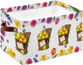 Spring Floral Storage Bins Cubes Waterproof Cloth Storage Basket, Watercolor Lemons in Basket Garden Flowers Foldable Storage Bags for Shelf Closet Clothes Organizers with Handles 15x11x9.5 in 1PCS