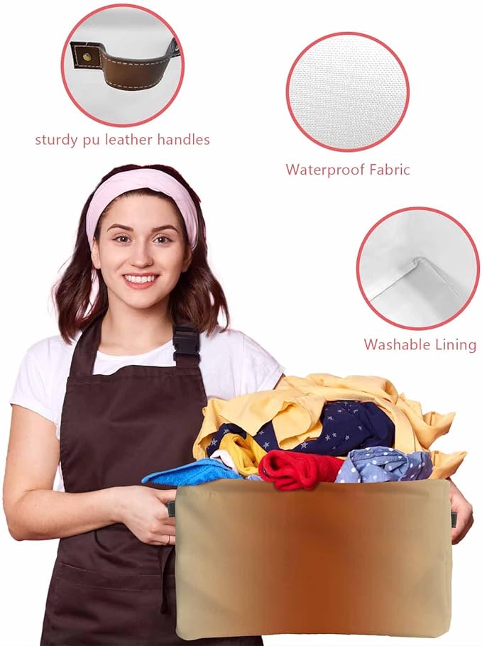 Burnt Orange Grey Ombre Storage Bins Cubes Waterproof Cloth Storage Basket,Farmhouse Gradient Minimalist Foldable Storage Bags for Shelf Clothes Storages Organizers with Handles 15x11x9.5 in 2PCS