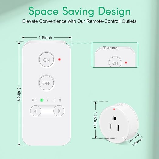 NineLeaf Remote Control Outlet, Wireless Plugs Outlet, Remote Light Switches Wireless, Timer Outlet for Lights, Lamps, Fans, Small Appliance, 15A/1500W, Up to 500ft Range